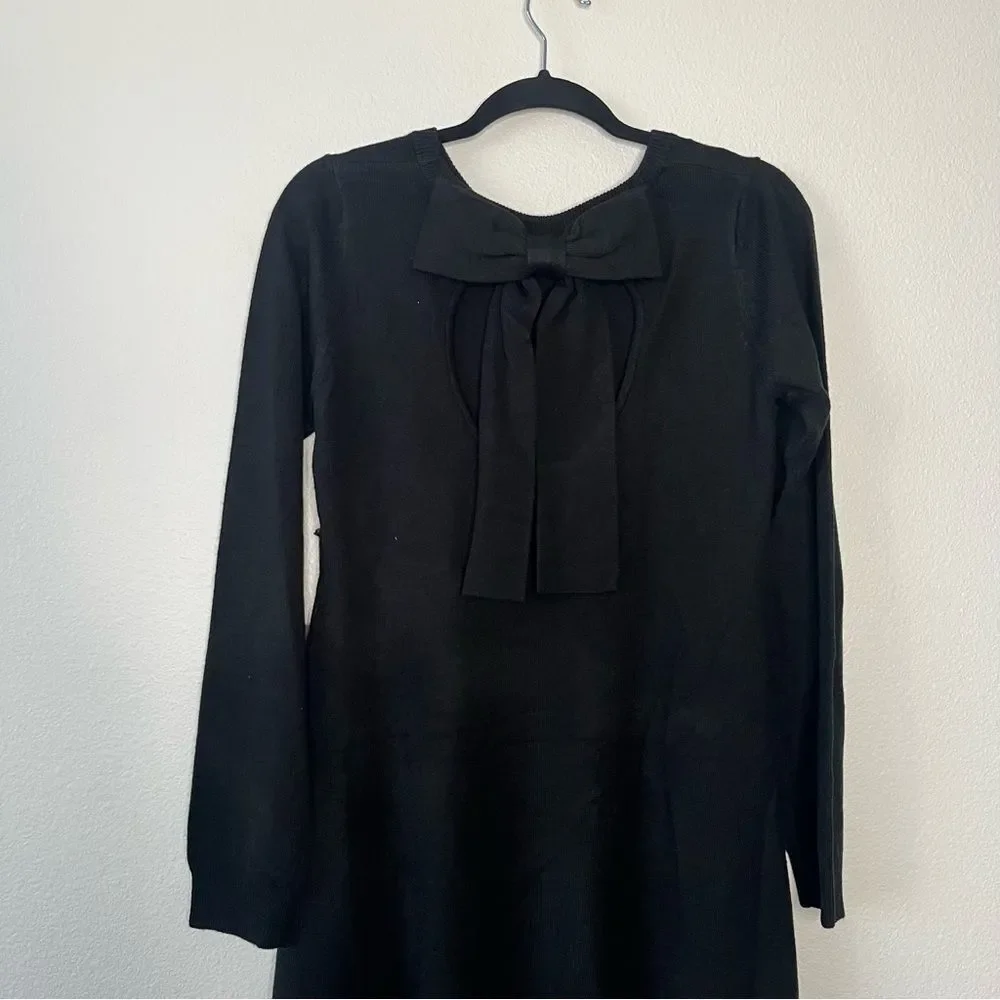 Vince Camuto Black Sweater Dress Fit & Flare Long Sleeve Open Back Bow Medium